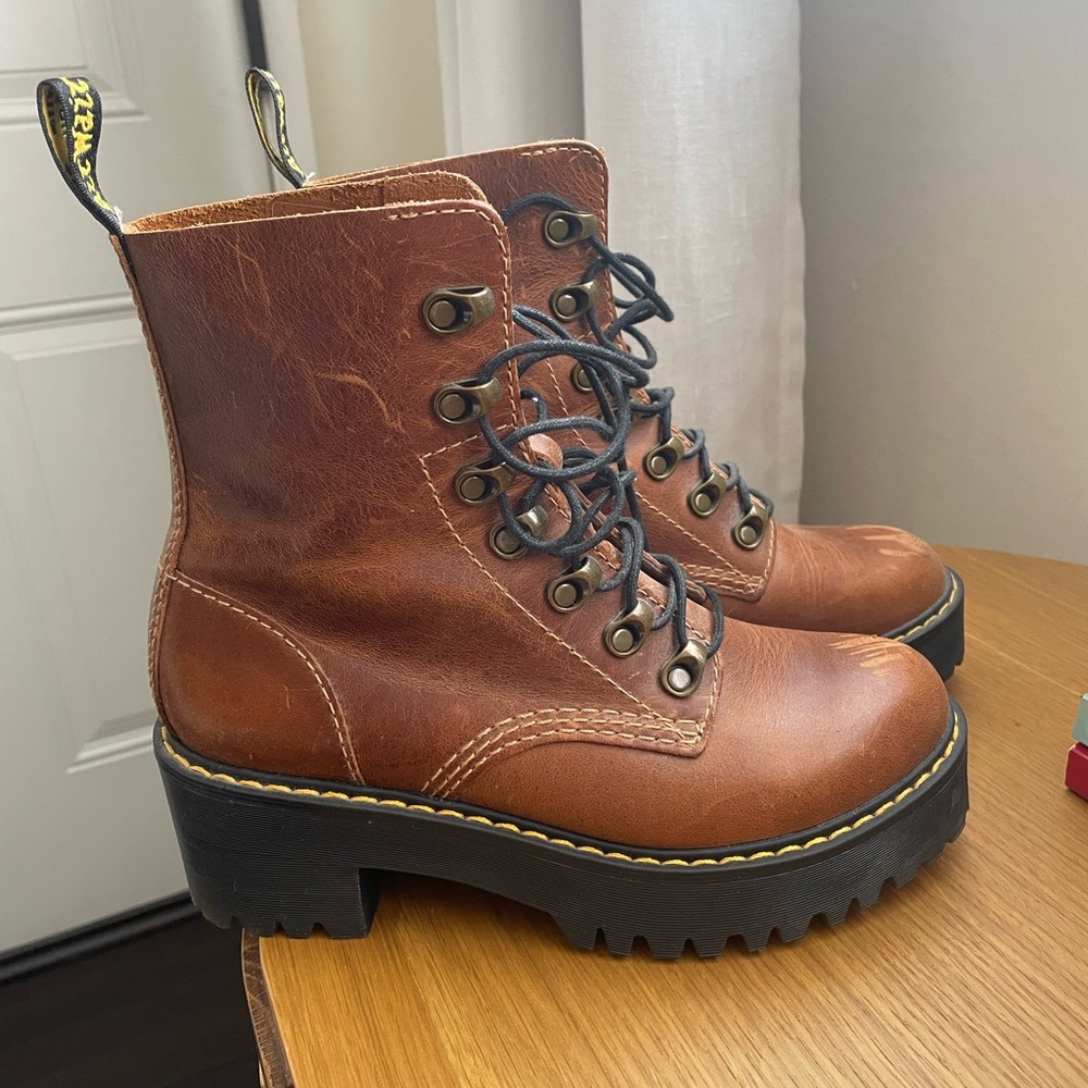 Dr. Martens Brown Leona Boots with Rugged Sole